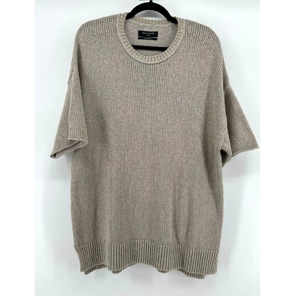 AllSaints | Oversized Knit Crewneck Short Sleeve Sweater Taupe Gray Men's L